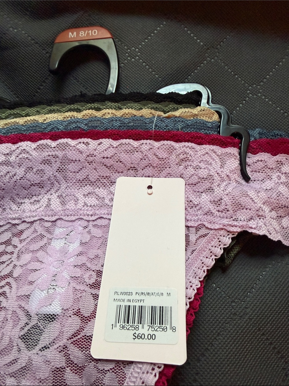 Nearly Nude Lace Thong Set in Lavender, Pink, Olive, Blue and Black - Picture 3 of 5